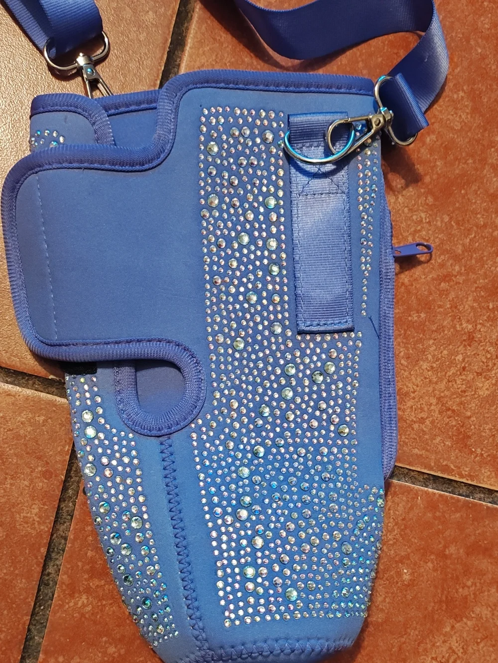 Blue Rhinestone Crossbody Phone Holster with Adjustable Strap